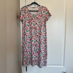 Lands' End Pink Floral  Dress with Teal & Red Accents